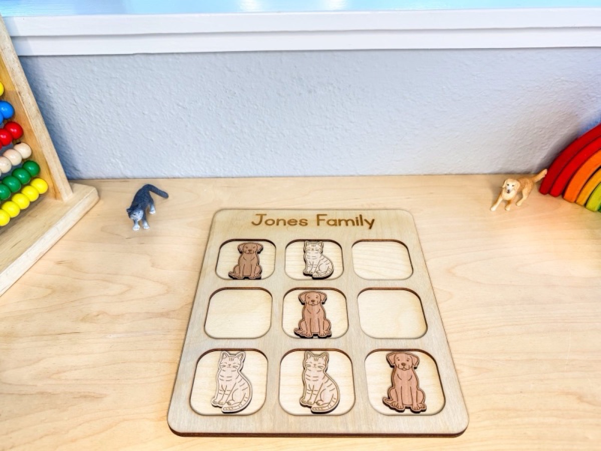 Cats and dogs tic tac toe set in a playroom