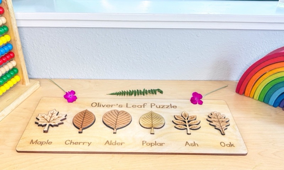 Leaf puzzle pieces laid out for a nature study activity